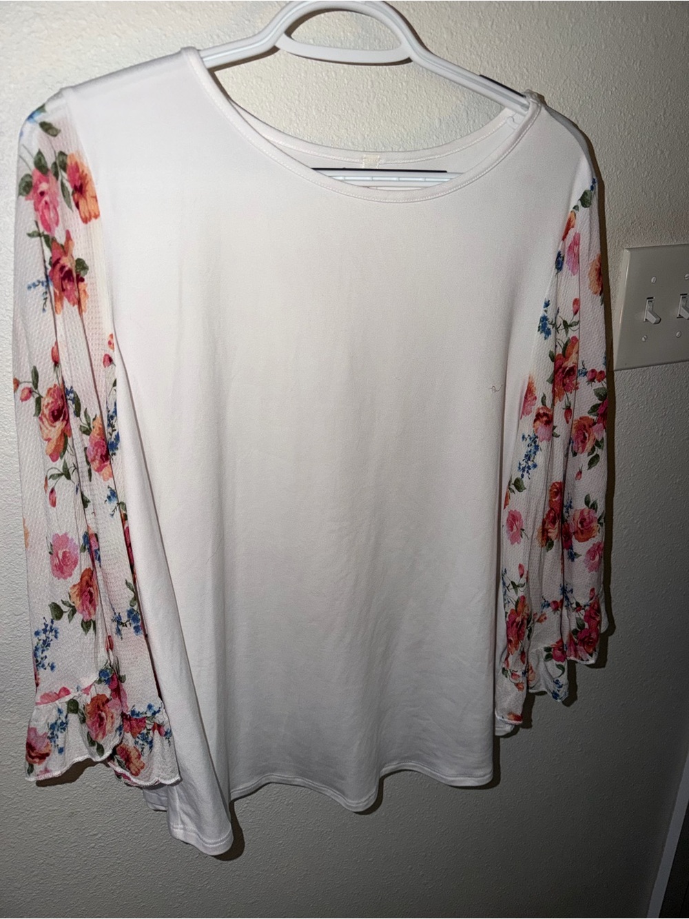 Red Lolly White Floral Sheer Sleeve Blouse NWOT